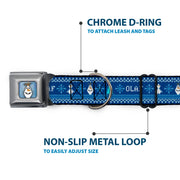 Olaf Face Snowflakes Stitch Full Color Blues White Seatbelt Buckle Collar - Olaf/Snowflakes Stitch Blues/White