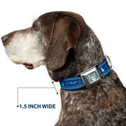 Olaf Face Snowflakes Stitch Full Color Blues White Seatbelt Buckle Collar - Olaf/Snowflakes Stitch Blues/White