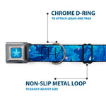 Ariel Daydreaming Full Color Blues Seatbelt Buckle Collar - Ariel Silhouette Poses/Castle Blues