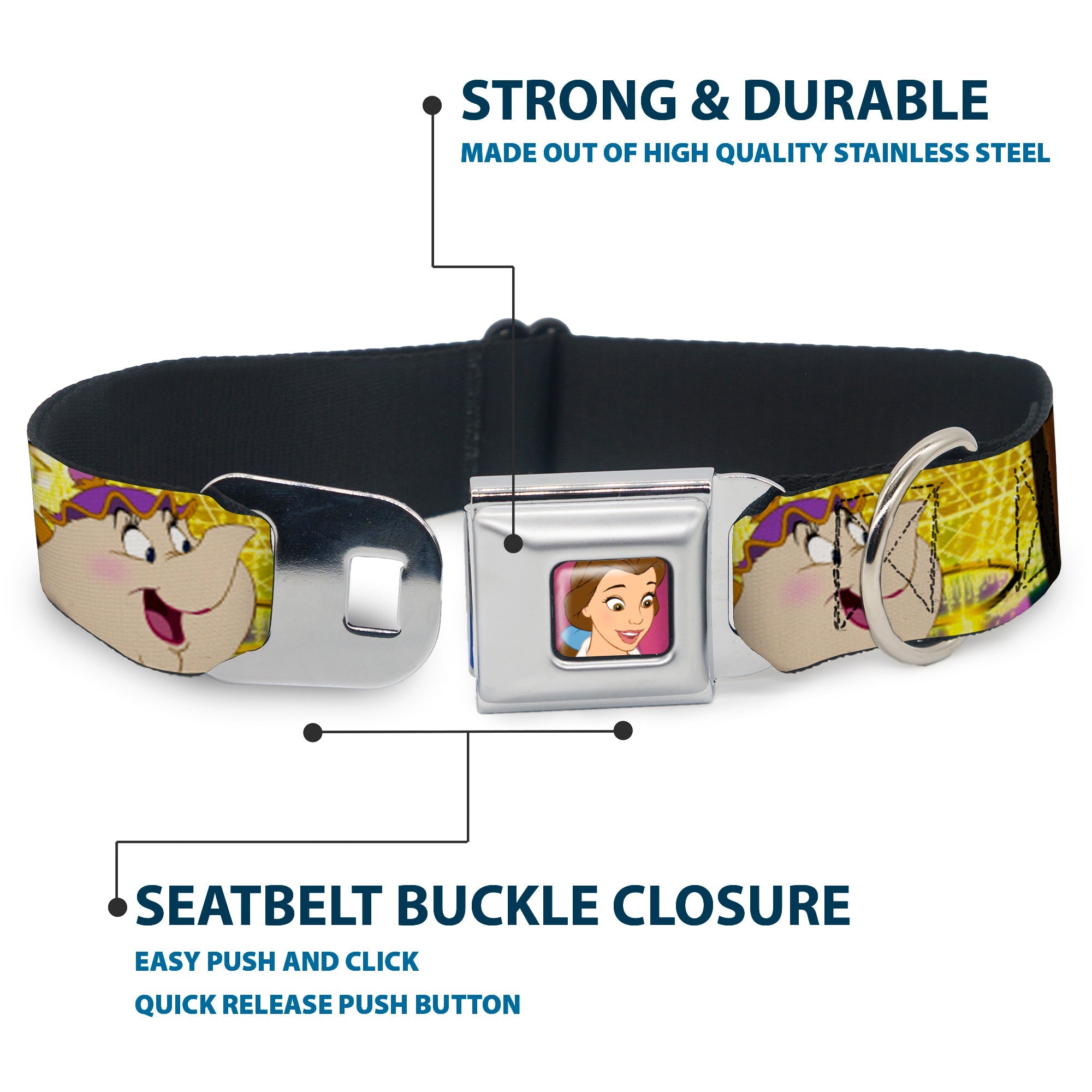 Dog Collar DYEL-Surprised Belle Full Color Pink - Beauty & the Beast Be Our Guest Scenes