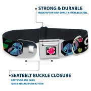 Lilo & Stitch Hibiscus Flower Full Color Black Pink Seatbelt Buckle Collar - OHANA MEANS FAMILY/Stitch & Scrump Poses/Tropical Flora Black/White/Multi Color