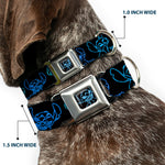 Stitch Pose Full Color Black/Neon Blue Seatbelt Buckle Collar - Electric Stitch Poses Black/Neon Blue