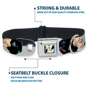 Glowing Tinker Bell Pose Full Color Seatbelt Buckle Collar - Glowing Tinker Bell Poses/Butterflies & Flowers Black/Multi Neon