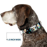 Glowing Tinker Bell Pose Full Color Seatbelt Buckle Collar - Glowing Tinker Bell Poses/Butterflies & Flowers Black/Multi Neon