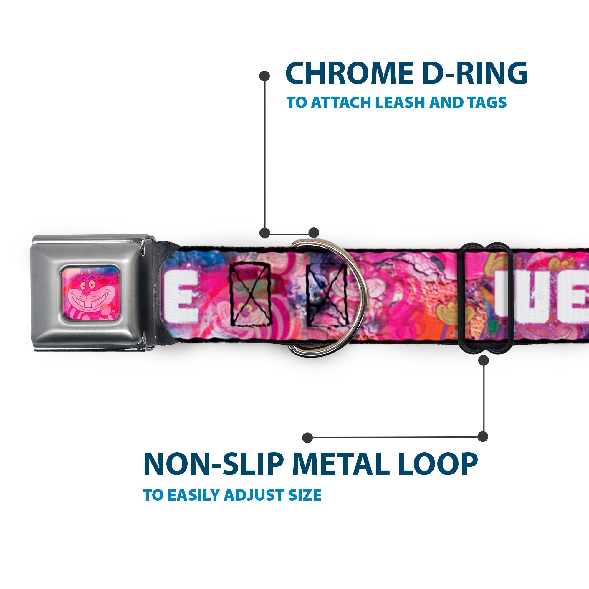 Transparent Cheshire Cat Face Full Color Seatbelt Buckle Collar - Transparent Cheshire Cat Poses WE'RE ALL MAD HERE