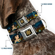 Aladdin Flower Motif Full Color Black/Gold Seatbelt Buckle Collar - Jasmine & Aladdin Carpet Ride/Jasmine Poses/Flowers