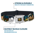Load image into Gallery viewer, Aladdin Flower Motif Full Color Black/Gold Seatbelt Buckle Collar - Jasmine & Aladdin Carpet Ride/Jasmine Poses/Flowers
