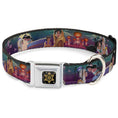 Load image into Gallery viewer, Aladdin Flower Motif Full Color Black/Gold Seatbelt Buckle Collar - Aladdin & Jasmine Scenes/Castle/Birds
