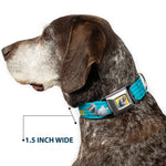 Olaf Face Frozen Sun Full Color Seatbelt Buckle Collar - Olaf Pose I LOVE WARM HUGS Stripe Blues