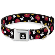 Mickey Mouse Face Full Color Black Seatbelt Buckle Collar - Mickey Mouse Costume Elements Scattered Black