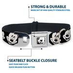 Mickey Mouse Face3 CLOSE-UP Full Color Black/White Seatbelt Buckle Collar - Mickey Mouse Expressions CLOSE-UP Black/White