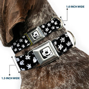 Mickey Mouse Face3 CLOSE-UP Full Color Black/White Seatbelt Buckle Collar - Mickey Mouse Hand Gestures Scattered Black/White