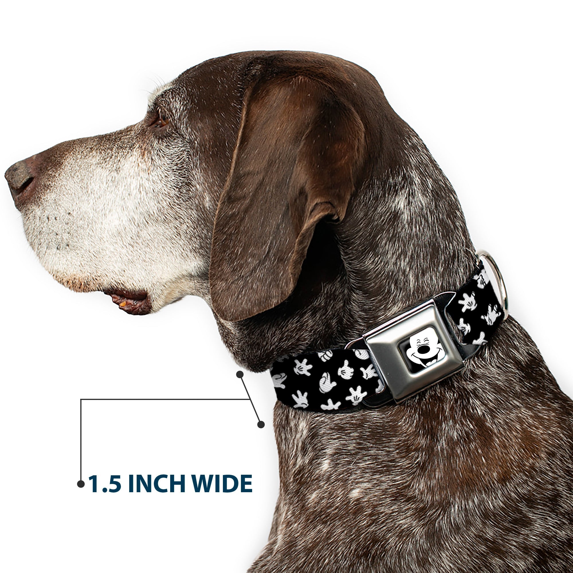 Mickey Mouse Face3 CLOSE-UP Full Color Black/White Seatbelt Buckle Collar - Mickey Mouse Hand Gestures Scattered Black/White