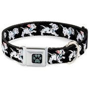 Dalmatian Paw Full Color Black Gray Seatbelt Buckle Collar - Dalmatians Running/Paws Black/Gray/White/Black