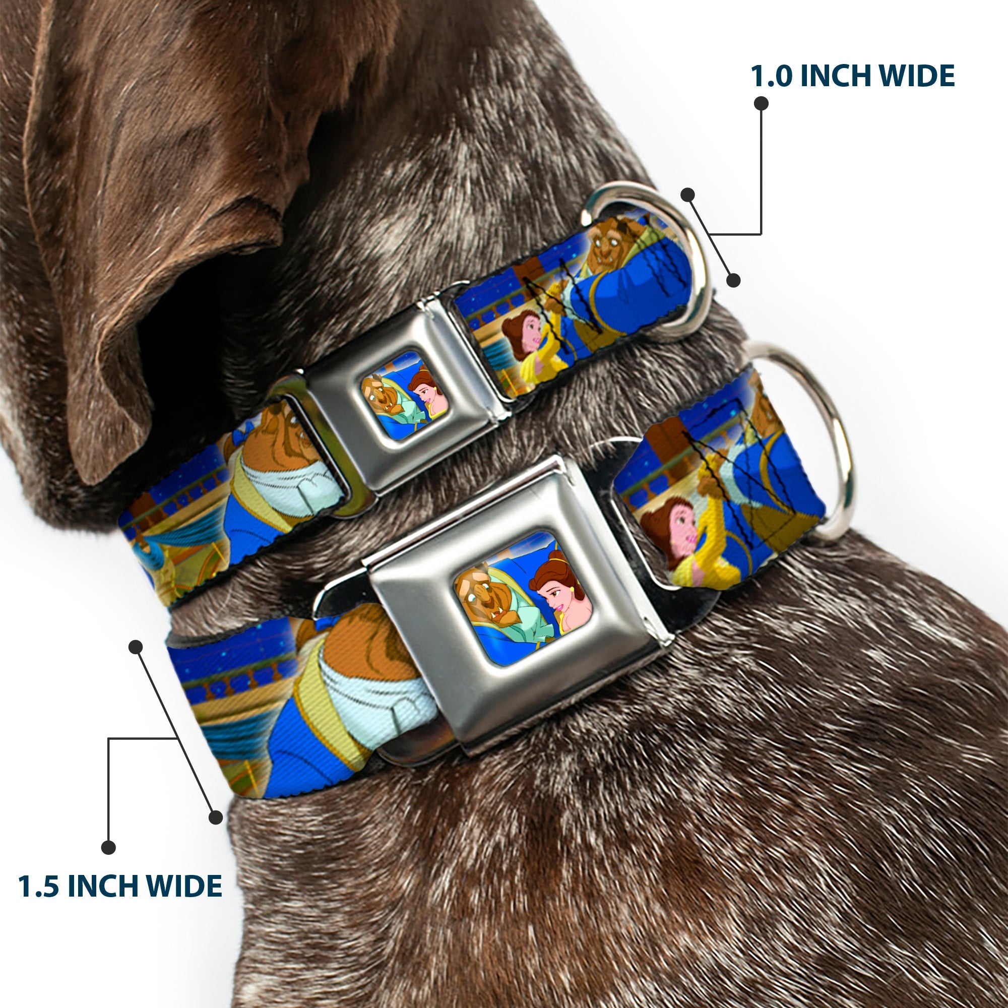 Beast & Belle Ball Scene Glow Full Color Seatbelt Buckle Collar - Beast & Belle Ball Scene Poses