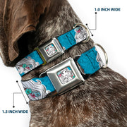 Ariel Sketch2 Pose Full Color Blue Seatbelt Buckle Collar - Ariel Poses/Shells Sketch Blue/White