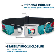 Ariel Face6 Turquoise Full Color Blues Seatbelt Buckle Collar - Ariel Poses Coral & Castle Blues/Reds