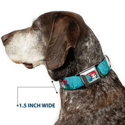Ariel Face6 Turquoise Full Color Blues Seatbelt Buckle Collar - Ariel Poses Coral & Castle Blues/Reds