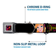 Dog Collar DYFV-Frozen Tulip Full Color Black/Pink/Red/Orange - ANNA Poses/Anna Monogram Heart Cameo Pinks/Yellow - WIDE-Medium