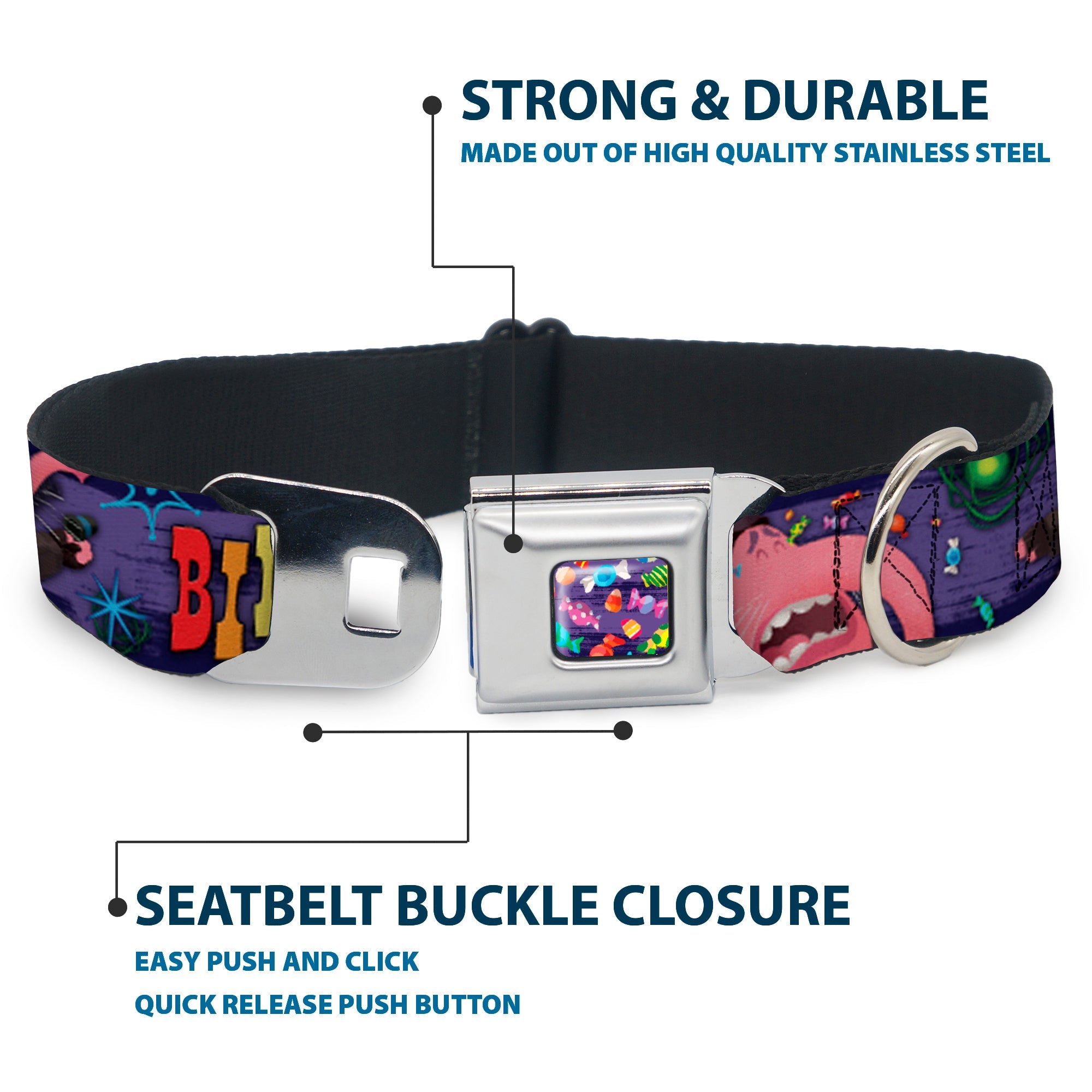 Scattered Candy Full Color Purples Seatbelt Buckle Collar - BING BONG Poses/Candy Purples/Multi Color