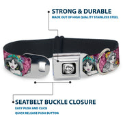 Princess Rose Full Color Grays/White/Black Seatbelt Buckle Collar - Princess Sketch Poses/Floral Collage Pinks/Grays