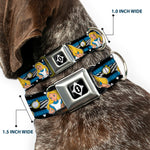 Alice Keyhole Full Color Black/White Seatbelt Buckle Collar - Alice in Wonderland Poses/Clock/Bottle Diamond/Stripe Black/White/Blues