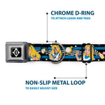 Alice Keyhole Full Color Black/White Seatbelt Buckle Collar - Alice in Wonderland Poses/Clock/Bottle Diamond/Stripe Black/White/Blues