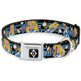 Load image into Gallery viewer, Alice Keyhole Full Color Black/White Seatbelt Buckle Collar - Alice in Wonderland Poses/Clock/Bottle Diamond/Stripe Black/White/Blues
