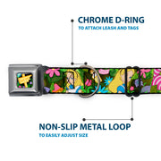 Alice in Wonderland THIS WAY Sign/Flowers Full Color Seatbelt Buckle Collar - Alice & Cheshire Cat Poses/Flowers