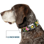 Alice in Wonderland THIS WAY Sign/Flowers Full Color Seatbelt Buckle Collar - Alice & Cheshire Cat Poses/Flowers