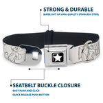 Tinker Bell Star Full Color Black/White Seatbelt Buckle Collar - Tinker Bell Poses/Stars Outline White/Black