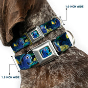 Dory Pose2/Swirls Full Color Blues/Yellows Seatbelt Buckle Collar - Dory Poses/Swirls Blues/Yellows