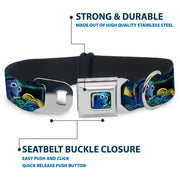 Dory Pose2/Swirls Full Color Blues/Yellows Seatbelt Buckle Collar - Dory Poses/Swirls Blues/Yellows