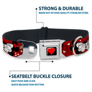 Heart Full Color Black/Red Seatbelt Buckle Collar - Mickey & Minnie HUGS & KISSES Poses Reds/White