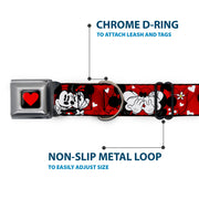 Heart Full Color Black/Red Seatbelt Buckle Collar - Mickey & Minnie HUGS & KISSES Poses Reds/White