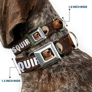Dug Tongue Out Pose Full Color Black Seatbelt Buckle Collar - Dug 3-Poses/SQUIRREL! Brown/Yellow/White