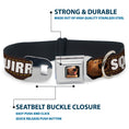 Load image into Gallery viewer, Dug Tongue Out Pose Full Color Black Seatbelt Buckle Collar - Dug 3-Poses/SQUIRREL! Brown/Yellow/White
