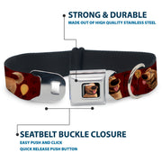 Dug Tongue Out Pose Full Color Black Seatbelt Buckle Collar - Dug 4-Poses/Balloons/Paw Print Reds