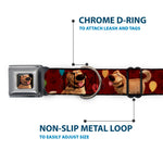 Dug Tongue Out Pose Full Color Black Seatbelt Buckle Collar - Dug 4-Poses/Balloons/Paw Print Reds
