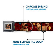 Dug Tongue Out Pose Full Color Black Seatbelt Buckle Collar - Dug 4-Poses/Balloons/Paw Print Reds