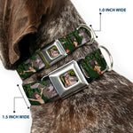 Mowgli & Baloo Hugging/Leaves Full Color Black/Greens Seatbelt Buckle Collar - Mowgli & Baloo 3-Poses Leaves/Flowers Greens/Orange