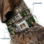 Mowgli & Baloo Hugging/Leaves Full Color Black/Greens Seatbelt Buckle Collar - Mowgli & Baloo 3-Poses Leaves/Flowers Greens/Orange