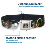 Mowgli & Baloo Hugging/Leaves Full Color Black/Greens Seatbelt Buckle Collar - Mowgli & Baloo 3-Poses Leaves/Flowers Greens/Orange