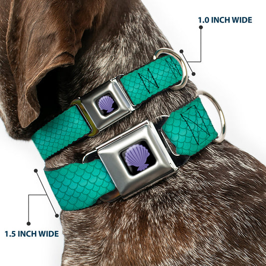 Little Mermaid Clam Shell Full Color Black/Purples Seatbelt Buckle Collar - Ariel's Scales Turquoise Blues