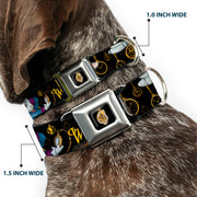 Alice in Wonderland Clock Full Color Black/Gold/White Seatbelt Buckle Collar - White Rabbit Poses LOOKING FOR WONDERLAND/Clocks Black/Golds