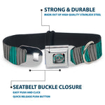 Alice Through the Looking Glass Cheshire Cat Pose Full Color Black Seatbelt Buckle Collar - Cheshire Cat Stripes Gray/Teal/Black