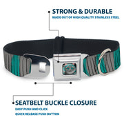 Alice Through the Looking Glass Cheshire Cat Pose Full Color Black Seatbelt Buckle Collar - Cheshire Cat Stripes Gray/Teal/Black