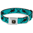Load image into Gallery viewer, Pirates of The Caribbean Dead Men Tell No Tales Skull Icon Full Color Black Seatbelt Buckle Collar - Pirates Skull & Crossbones/Sharks Turquoise/Black
