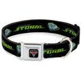 Load image into Gallery viewer, CARS 3 Emblem Full Color Black Silver Red Seatbelt Buckle Collar - Cars 3 JACKSON STORM Pose/STRIPE Black/Greens
