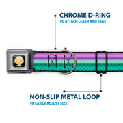 Little Mermaid Clam Shell Black Yellows Seatbelt Buckle Collar - Little Mermaid Stripe/Shell Purple/Green/Gold